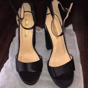 Black satin platforms